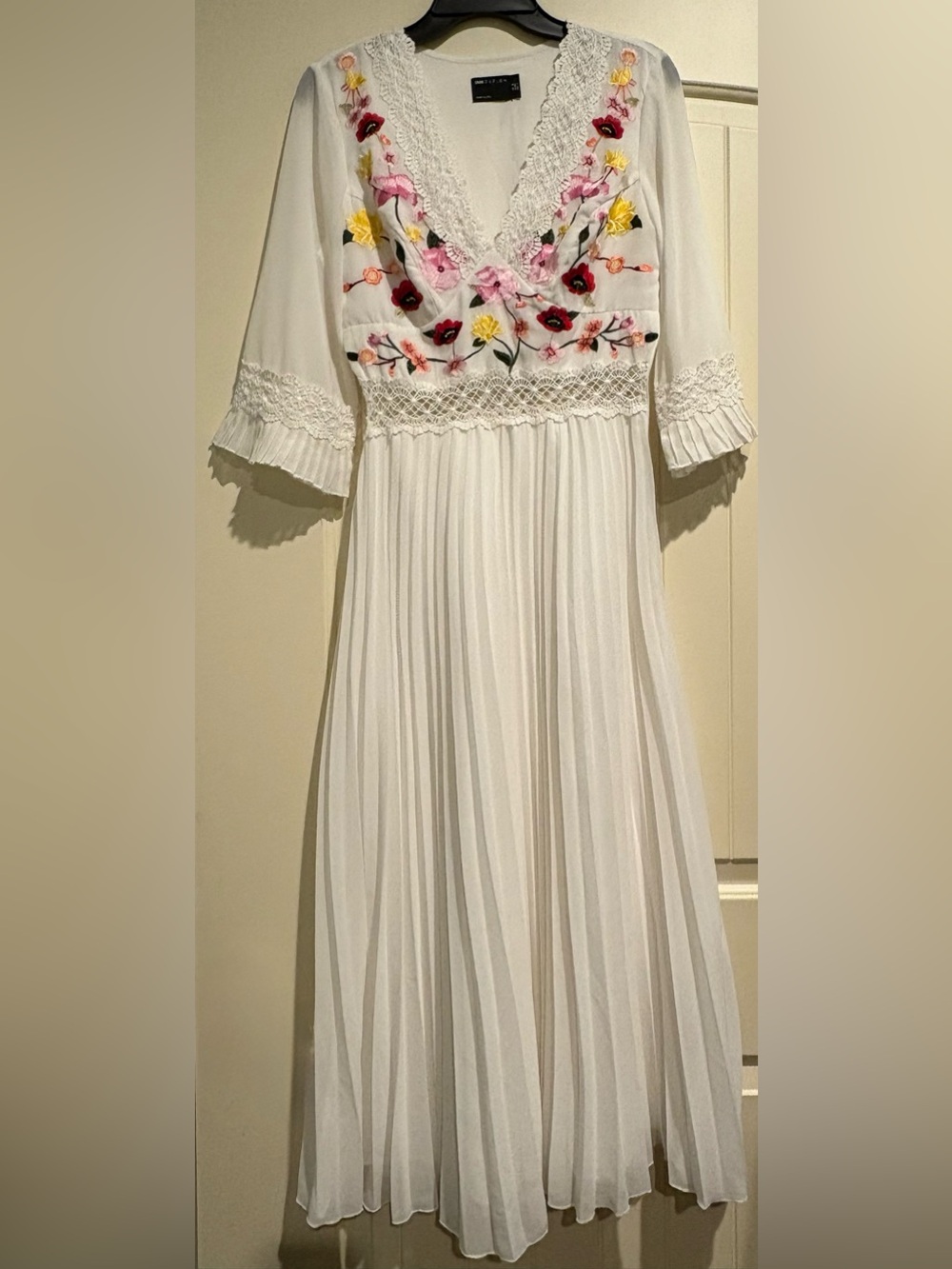 ASOS White Maxi Dress with Multicolor Floral Embroidery